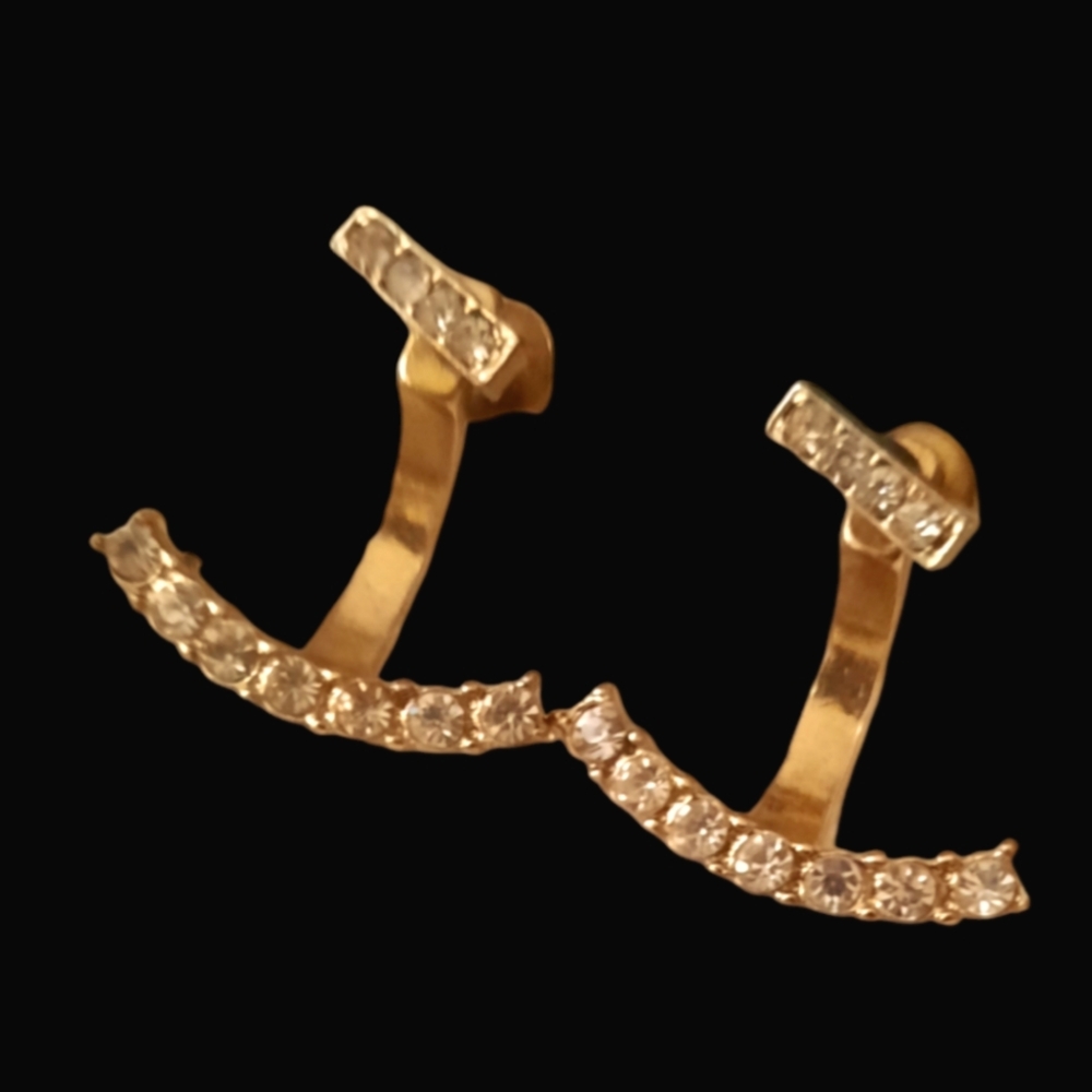 Pave bar and jacket goldtone earrings 2 looks in one